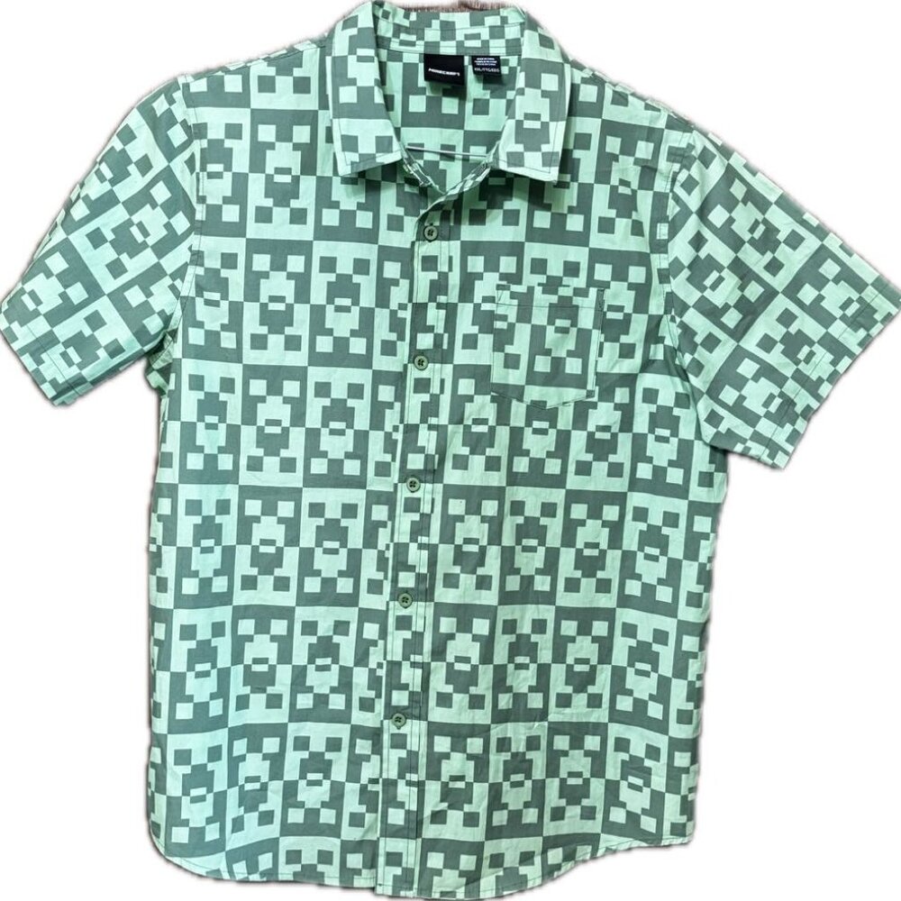 Minecraft Boys Green Minecraft Short Sleeve Button Front Shirt XXL